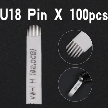 100 ks 18 Pin U shape Microblading Obočia, Tetovanie, Permanentný make-up, Manuálna Čepele 3D Výšivky Pero