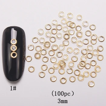 100 ks nové 3d nail art deco silver mini japonsko zlatej zliatiny duté nity, železiarske nástroje kawaii kruhu nechtov Obrázok 2