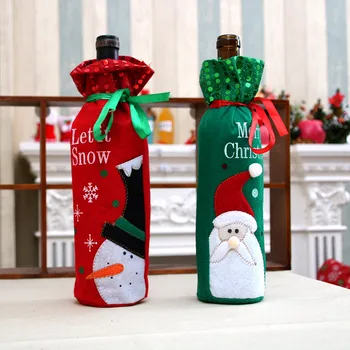 1pcs Vianočné Fľaša Vína Zahŕňa Santa Snehuliak Fľaša Vína Šaty Opakovane Víno Tašky na Vianočný Večierok Stolové Víno Kryt