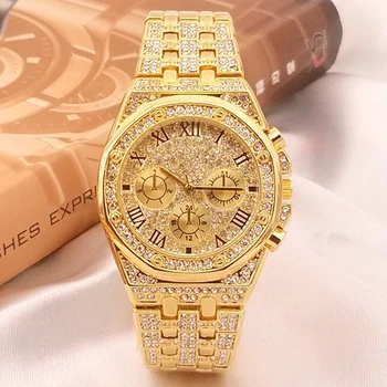2020 najluxusnejších Gold Diamond Hodinky Mužov 316L Nerezovej Ocele, Quartz náramkové hodinky Podnikania Muži Hodinky Ice Sa Reloj Hombre Obrázok 2