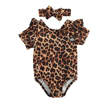2020 Novorodenca, Baby, Dievčatá, Chlapcov Leopard Kombinézach Volánikmi Krátky Rukáv Kombinézach hlavový most 2ks
