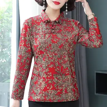 2022 ženy, blúzky, čínsky kvetina tlače hanfu oblečenie orientálna vintage žena hanfu stojan golier voľné tričko orientálna tang oblek