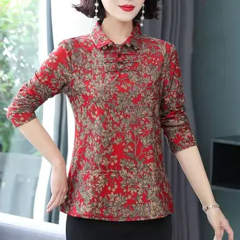 2022 ženy, blúzky, čínsky kvetina tlače hanfu oblečenie orientálna vintage žena hanfu stojan golier voľné tričko orientálna tang oblek Obrázok 2