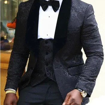 2023 Africkej Nigérii Mens Svadobný Oblek Ženícha Tuxedos Ženícha Vyhovovali Svadobné Smoking pre Ženícha (Bunda +Nohavice+Vesta+Bowtie) Obrázok 2