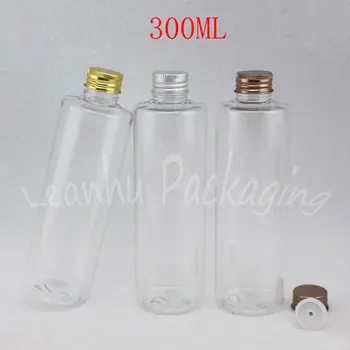 300 ML Transparentná Ploché Ramenný Plastové Fľaše, Hliníkové Viečko , 300CC Sprchovací Gél / Krém Čiastkové plnenie do fliaš , Prázdne Kozmetické Kontajner