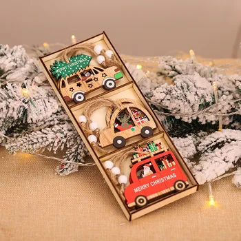 9pcs/box Vianočné Auto Drevené Prívesky Vianočný Strom Visí Ozdoby, Vianočné Dekorácie pre Domov Deti Darček Noel Navidad Dekor
