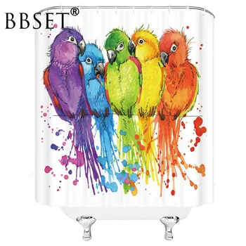 Akvarel Papagáj Sprchový Záves Prírodné Scenérie Beaytiful Vták Vzor Vodotesný, Multi-veľkosť Douchegordijn Kúpeľňa Decor Obrázok 2