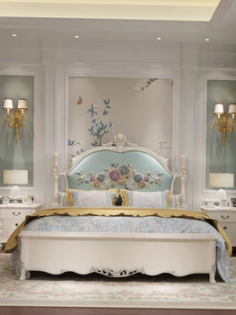 Americký masívneho dreva posteľ svetlo luxusné moderné jednoduché luxusná vila double majster posteľ Obrázok 2