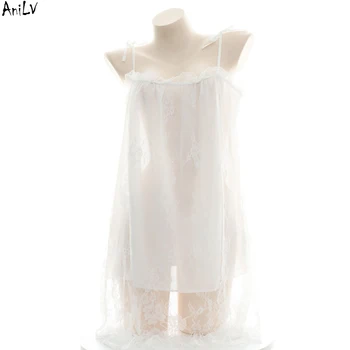 AniLV Wome Biele Čipky Lomka Krku Nightdress Kostým Princezná Dievča Špagety Popruh Šaty Sleepwear Jednotné Oblečenie veľkosť