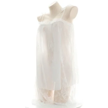 AniLV Wome Biele Čipky Lomka Krku Nightdress Kostým Princezná Dievča Špagety Popruh Šaty Sleepwear Jednotné Oblečenie veľkosť Obrázok 2