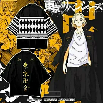 Anime Tokio Revengers Cosplay Plášť Čierny Biely Top na Leto Hanagaki Takemichi Ken Ryuguji Haori Kimono Tee Mužov Krátke rukáv Obrázok 2