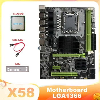 AU42 -X58 Doske LGA1366 základnej Doske Počítača Podporuje DDR3 ECC Pamäte Podpora RX Grafická Karta S X5675 CPU+SATA Kábel