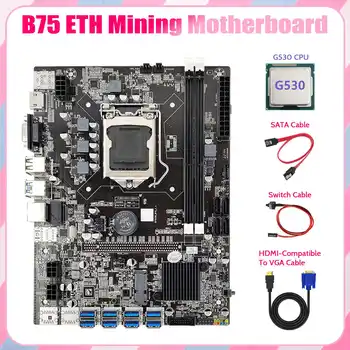 B75 ETH Ťažba Doske 8XPCIE na USB+G530 CPU+HD Kábel VGA+SATA Kábel+Switch Kábel LGA1155 B75 USB základnej Dosky Obrázok 2