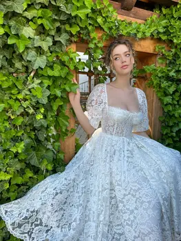 Biela Lece Bridesmaid, Šaty pre Ženy Sexy Duté Von Svadobné Party Loptu Prom Šaty Elegantné Formálne Večer Princezná Vestidos