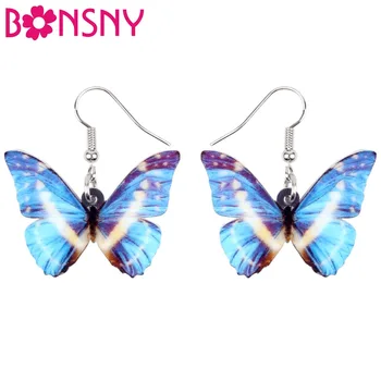 Bonsny Akryl Tropic Morpho Cypris Motýľ Náušnice Visieť Drop Veľký Nové Módne Hmyzu Šperky Pre Ženy, Dievčatá V Lete Charms