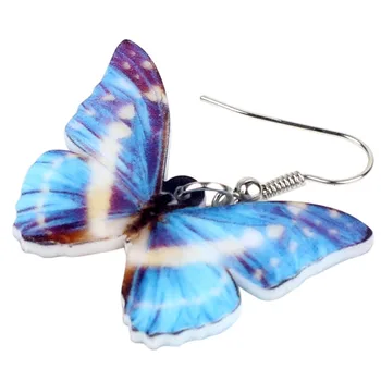 Bonsny Akryl Tropic Morpho Cypris Motýľ Náušnice Visieť Drop Veľký Nové Módne Hmyzu Šperky Pre Ženy, Dievčatá V Lete Charms Obrázok 2