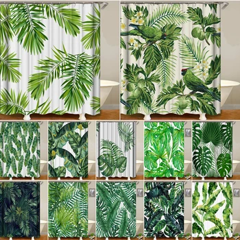 Dažďového pralesa Rastliny Listy Kúpeľňa Záclony s 12 Háčiky Moderný Sprchový Záves Banán Leaf Nepremokavé Vaňou Obrazovke Home Decor