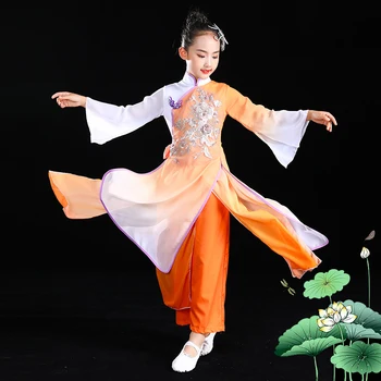 Detská Klasická Yangko Tanečné predstavenie Oblečenie Dievčatá Ventilátor Dáždnik Tanec Jasmine Oblečenie Národnej Starovekej Čínskej Kostým Obrázok 2