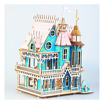 DIY Model hračky Drevené 3D Puzzle Dream Villa Drevené Stavebnice, Puzzle Hry, Montáž Hračky Darček pre Deti, Dospelých P48 Obrázok 2