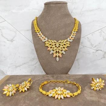 Dubái-conjunto de oro de24 quilates para mujer,conjunto de joyas de boda,golier,pendientes,anillo,Africano,parafiesta nupcial