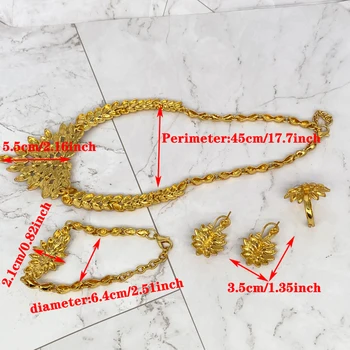 Dubái-conjunto de oro de24 quilates para mujer,conjunto de joyas de boda,golier,pendientes,anillo,Africano,parafiesta nupcial Obrázok 2