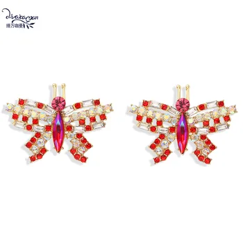 Dvacaman Farebný Motýľ Vyhlásenie Náušnice Svadobné Svadobné Crystal Stud Náušnice Veľkoobchod Šperky Žena Bijoux Strany Darček