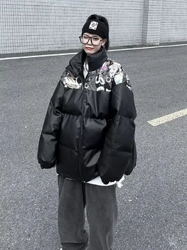 dámske Dole 2023 Zimný Kabát Nové Módne Patchwork Tlač Vetru Nadrozmerné Harajuku Streetwear Bundy