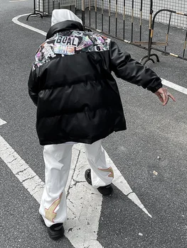dámske Dole 2023 Zimný Kabát Nové Módne Patchwork Tlač Vetru Nadrozmerné Harajuku Streetwear Bundy Obrázok 2