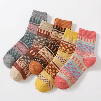 Dámske Ponožky Stredne Ženy Jeseň A V Zime Osobné Pletenie Vlnené Ponožky Prekladané Geometrie Vintage Päť Vody Dôkaz Ponožky Obrázok 2