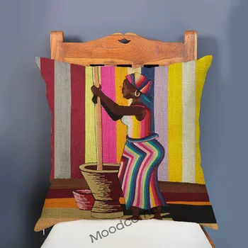 Farebné Africké Umenie Afriky Matka Bavlnená Posteľná Bielizeň Gauč Hodiť Vankúš Módne Ružová Čierna Žena Abstraktné Umenie Vankúš Prípade Obrázok 2