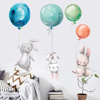 Farebné Balóny RabbitsStickers Dekorácie Sivá Králiky Spálňa, detská Izba Škôlky, Dekoratívne Steny Odtlačkový Dom Dekor