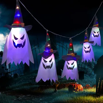 Halloween LED Farebné Svetlá Čarodejníkov Klobúk Závesné Osvetlenie Ghost Tváre Ľahké Reťazce Festival Teroru Atmosféru Miestnosti, Dekoratívne Obrázok 2