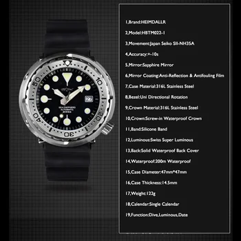 Heimdallr Diver pánske Hodinky Mužov Automatické Hodinky Tuniaka Mechanické Náramkové hodinky Šport 200M Nepremokavé C3 Svetelný Sapphire NH35 Obrázok 2