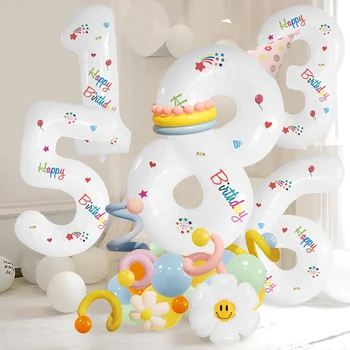 In Smajlík Daisy 40 Palcový Biela Numberl Fóliové Balóny Happy Birthday Nálepky Detí, Narodeniny, Party Dekorácie Balón Post Set