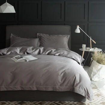 IvaRose 100S Luxusná Saténová bavlna posteľná bielizeň Sady Perinu Ploché Vybavené List Kráľovnej King size 4pcs bielizeň nastaviť Black 100%sivá Obrázok 2