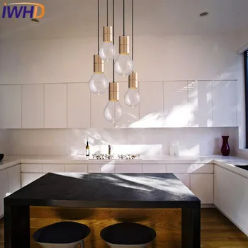 IWHD Nordic Štýl Sklo Moderný Prívesok Svetlá Svetlo LED Jednoduché Dreva Visí Lampa Domov Svietidlá Kuchyňa Bar Svietidiel Obrázok 2
