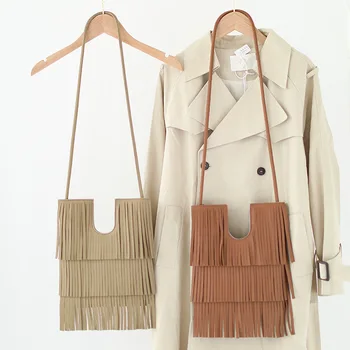 Jednoduché mäkké kožené módne trendy tenké strapec taška na rameno messenger taška v tvare U žien taška