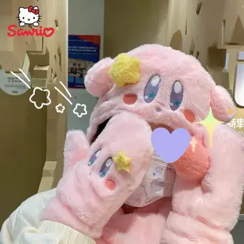 Kawaii Sanrio Kirby Komiksu, Anime Iny Plyšové Klobúk, Šatku Študent Zimné Keep Warm Pink Girl Srdce Roztomilý Bib Vietor Klobúk Nastaviť