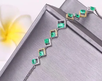 KJJEAXCMY jemné šperky 925 Striebro-intarzované Prírodný Klenot Emerald Lady Náramok Podpora Detekcie