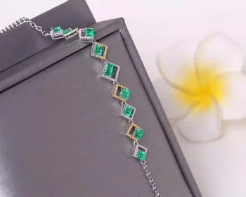 KJJEAXCMY jemné šperky 925 Striebro-intarzované Prírodný Klenot Emerald Lady Náramok Podpora Detekcie Obrázok 2