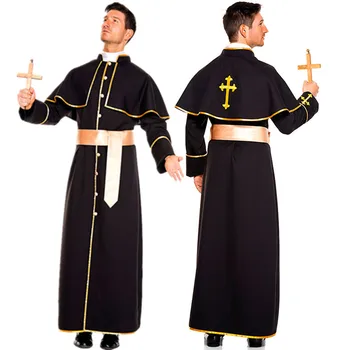 Klasické Čierne Kňaz Kostým Purim Halloween Dospelých Muž Pápež Župan Krstný Otec Misionár Maškaráda Cosplay Party Oblečenie