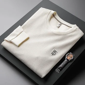koniec luxusné módne Vysokej list tlač sveter pánske 2023 jeseň zima voľný čas pevný farebný pulóver s dlhým rukávom T-shirt mužov