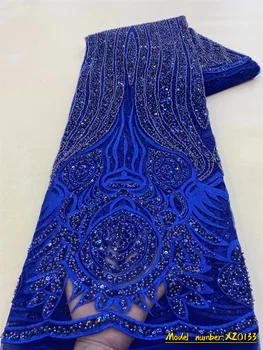 Kráľovská Modrá Hand-Made Afriky 3D Čipky Textílie 2022 Kvalitné francúzske Tylu Čistý Špeciálne Flitrami Korálky Pre Nigéria Svadobné XZ0133