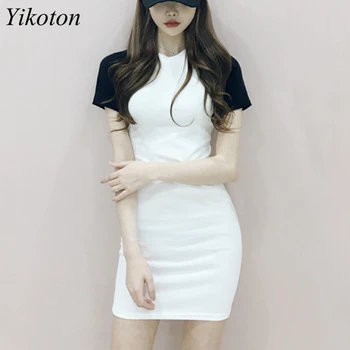 Kórea 2022 Elegantné Šaty Pre Ženy, Nový Šport A Voľný čas Retro Kontrast Farieb Krátke Rukávy Tenké Slim T-shirt Ženské oblečenie