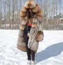 Lanxirui ženy vetrovka hrubé Kabáty Veľké kožušiny golier s kapucňou kabát teplé wintet Fox kožušinu podšívka parkas dlhá zimná bunda pre ženy Obrázok 2