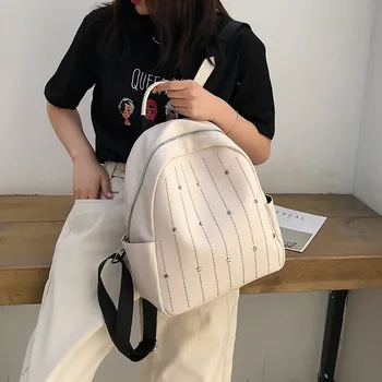 LENLEI Veľká-kapacita batoh pre voľný čas college fashion jednoduché wild mäkké kožené 2019 kórejská verzia nového nit batoh Obrázok 2