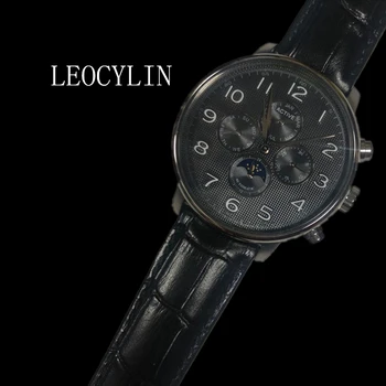 LEOCYLIN automatické mechanické hodinky Seagull Pohyb Chronograf nepremokavé fázy mesiaca Nehrdzavejúcej ocele Módne Náramkové hodinky