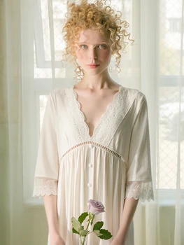Letné Romantické Nightgown Ženy tvaru Lady Sleepwear Šaty Žena Retro Bavlna Nightdress DOPLNKY, Módne župane Obrázok 2