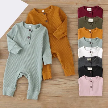 Letné Unisex Detské Oblečenie Baby Remienky Farbou Dieťa Romper Bavlna, Dlhý Rukáv Detské Oblečenie 3-18 Mesiacov