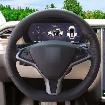 LQTENLEO Čiernej Umelej Kože, Ručne šité Auto Volant, Kryt pre Tesla Model S 2009-2021 Model X 2012-2020 Obrázok 2